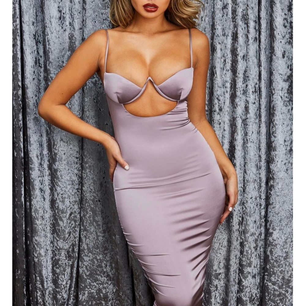 Oh Polly Mauve Cut-Out Midi Dress